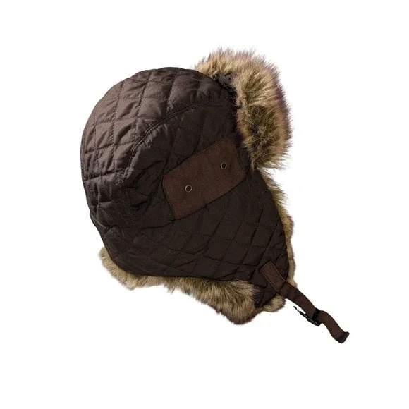 Concept One Accessories Brown Quilted Trapper Hat Faux Fur Aviator Bomber Cap - Picture 1 of 10